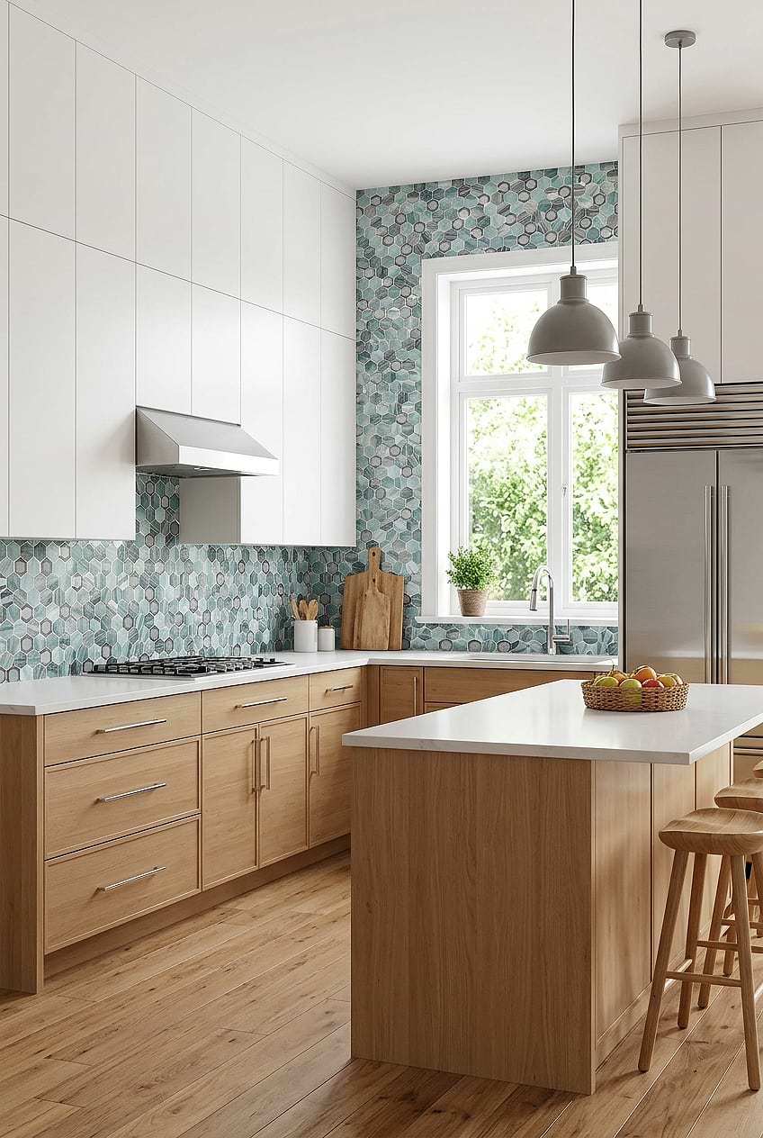 Green Glass Metal Hexagon Kitchen Tile BA6203 Green Glass Metal Hexagon Kitchen Tile BA6203
