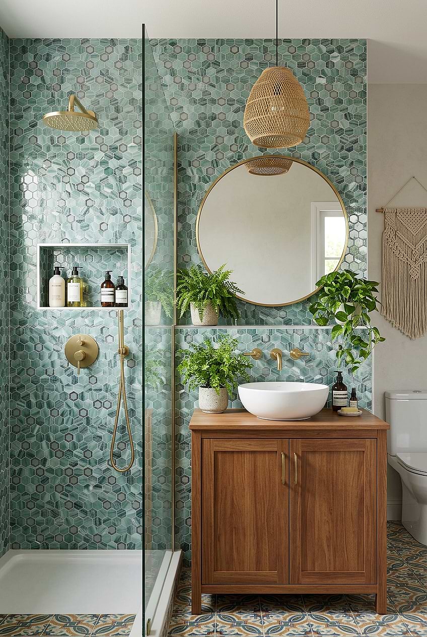 Green Glass Metal Hexagon Tile BA6203 Green Glass Metal Hexagon Tile BA6203
