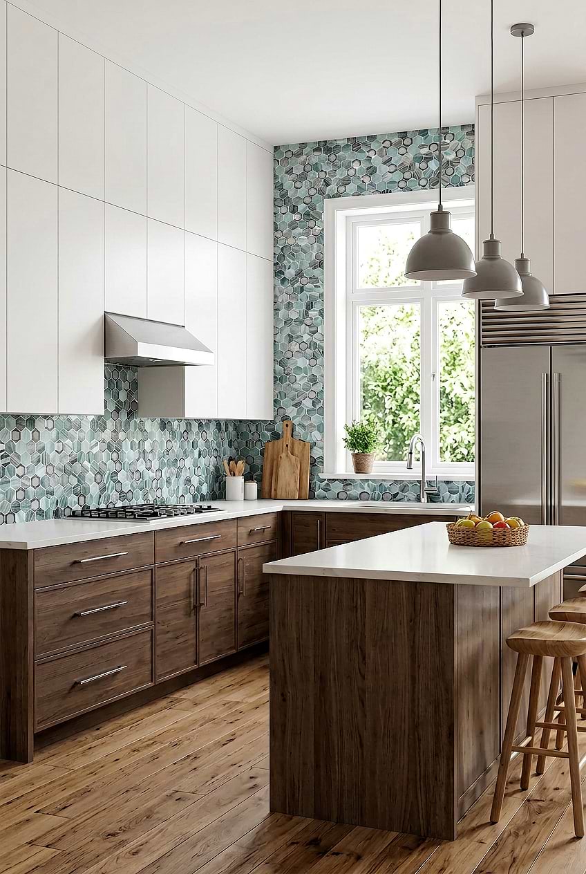 Green Glass Metal Hexagon Tile Kitchen BA6203
