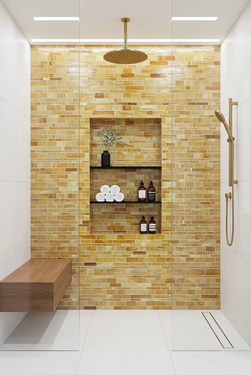 Honey Onyx Glass Artisan Shower Wall Tile BA7017