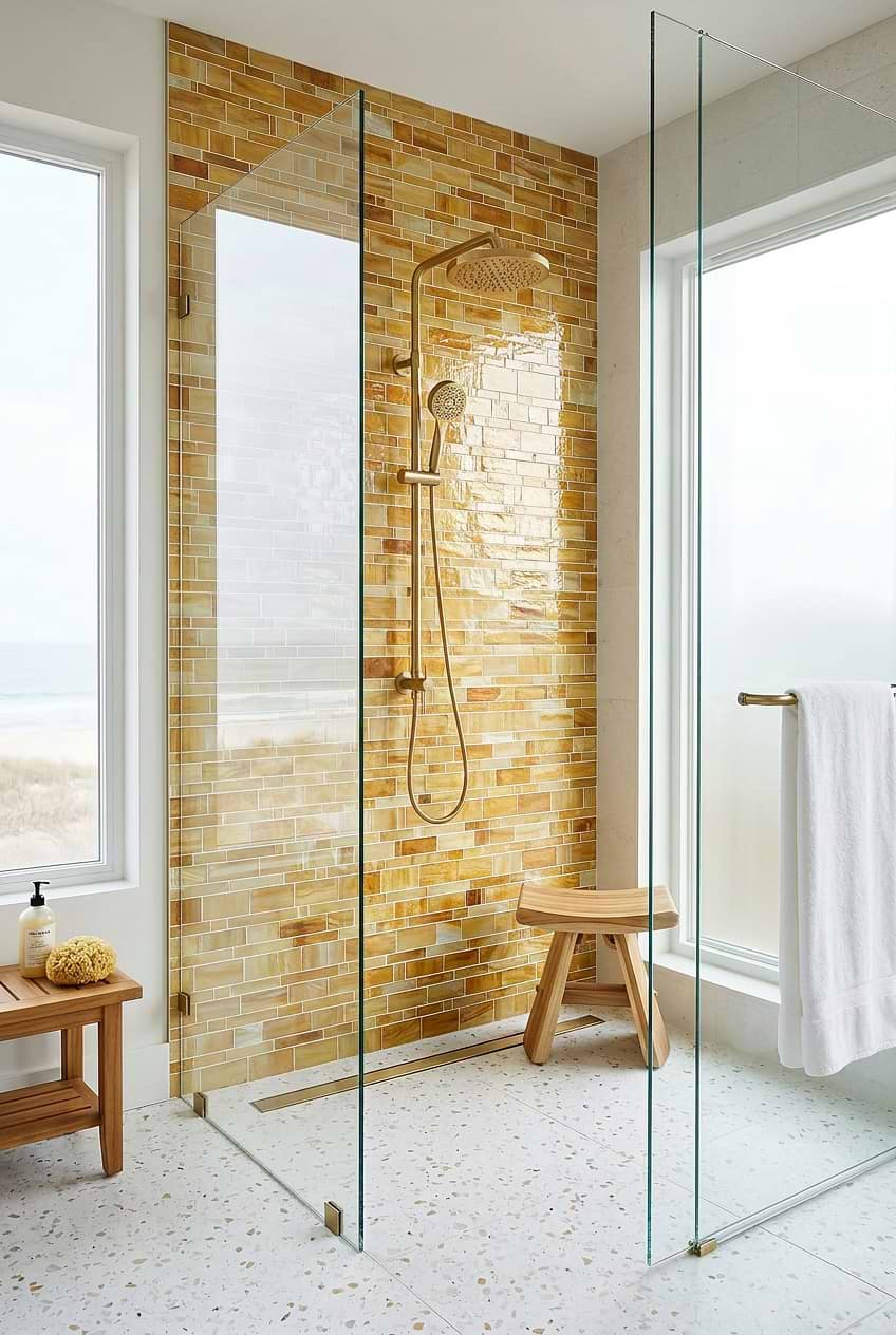 Honey Onyx Glass Shower Wall BA7017