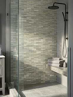 Industrial Gray Bathroom Black Rainfall Shower Glass Door with Glass Subway Tile BA5565