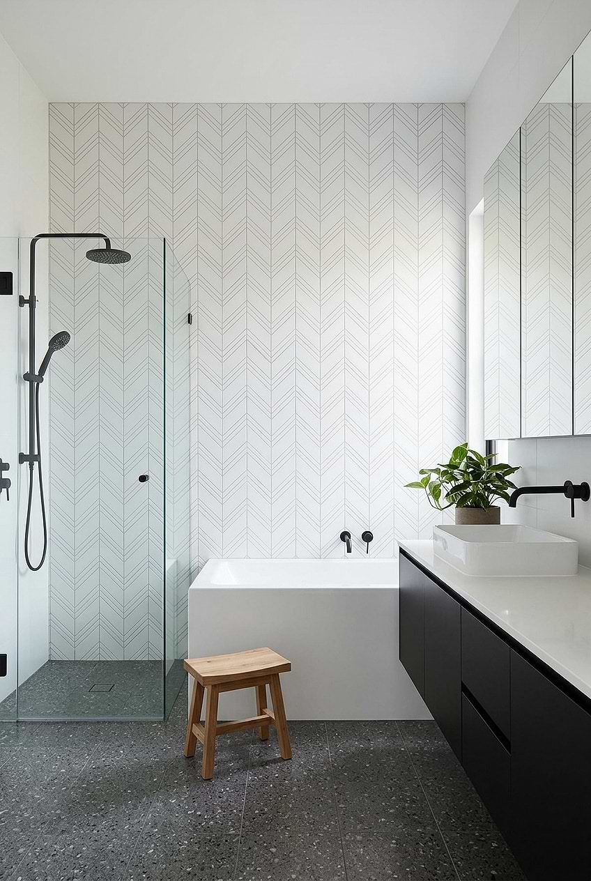 Large White Chevron Marble Bathroom BA6301