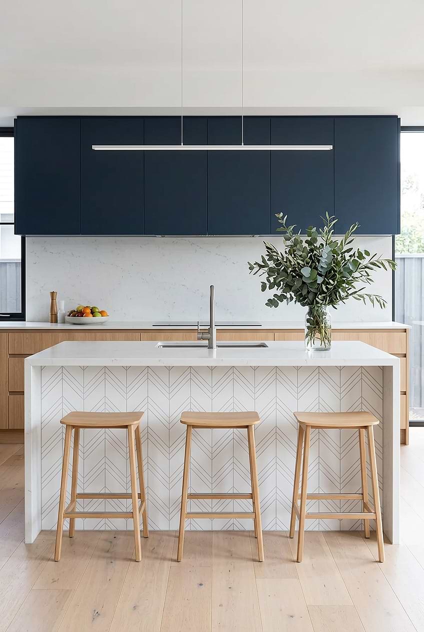 Large White Chevron Marble Kitchen BA6301