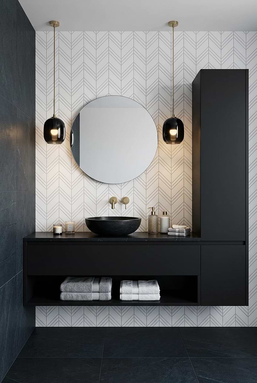 Large White Chevron Marble Shower Tile BA6301