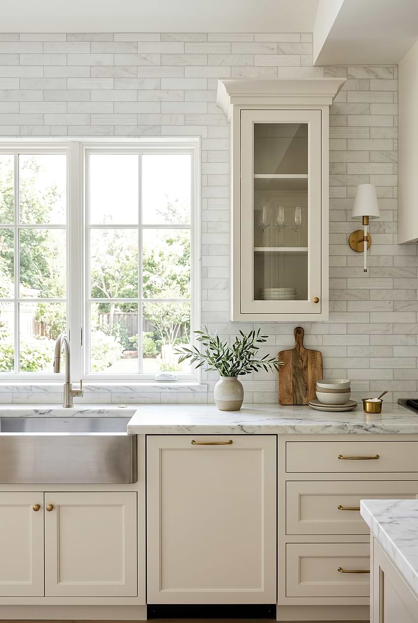 Large White Marble Subway Kitchen Backsplash BA8035 Large White Marble Subway Kitchen Backsplash BA8035