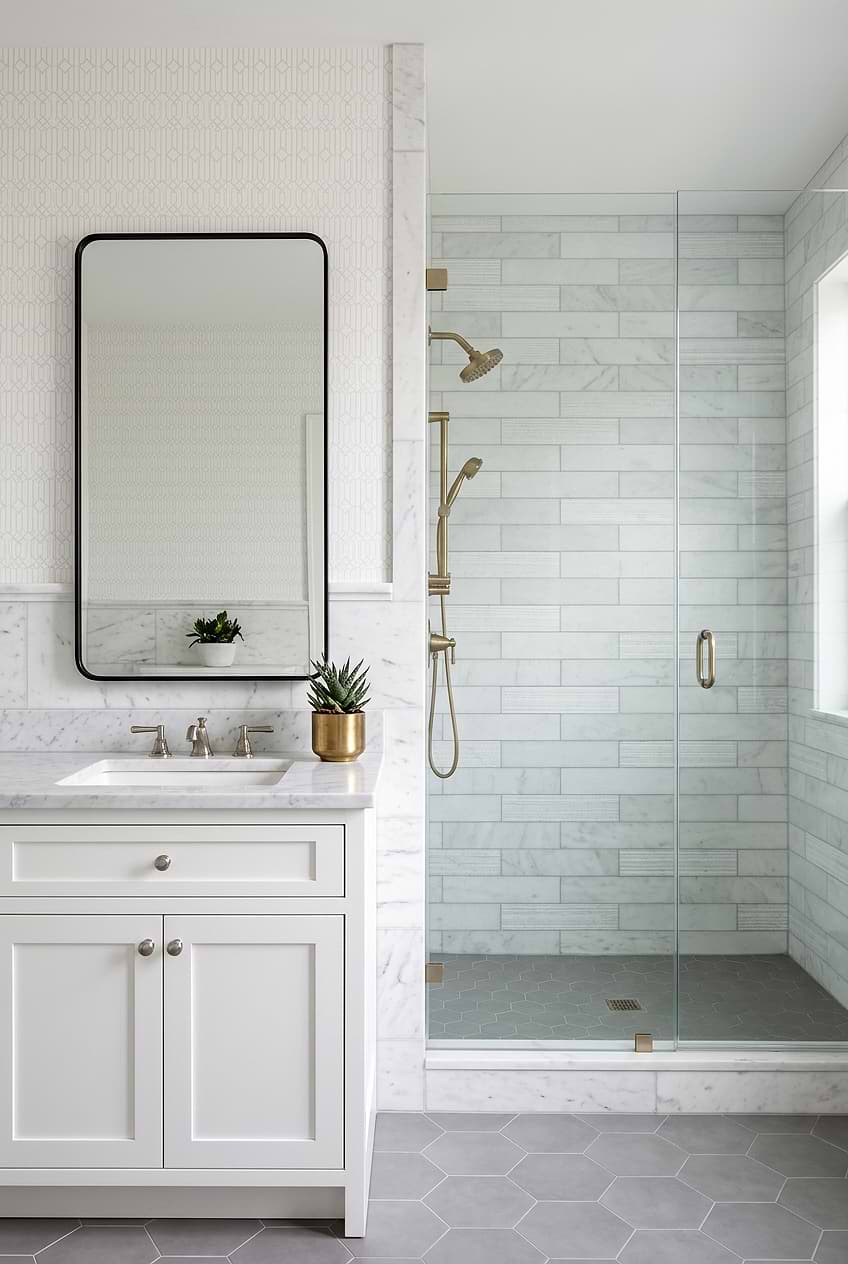 Large White Marble Subway Shower Tile BA8035 Large White Marble Subway Shower Tile BA8035