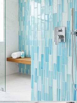 Light Blue and White Bathroom Modern Style with Ocean Wave Blue Glass Subway Tile BA5563
