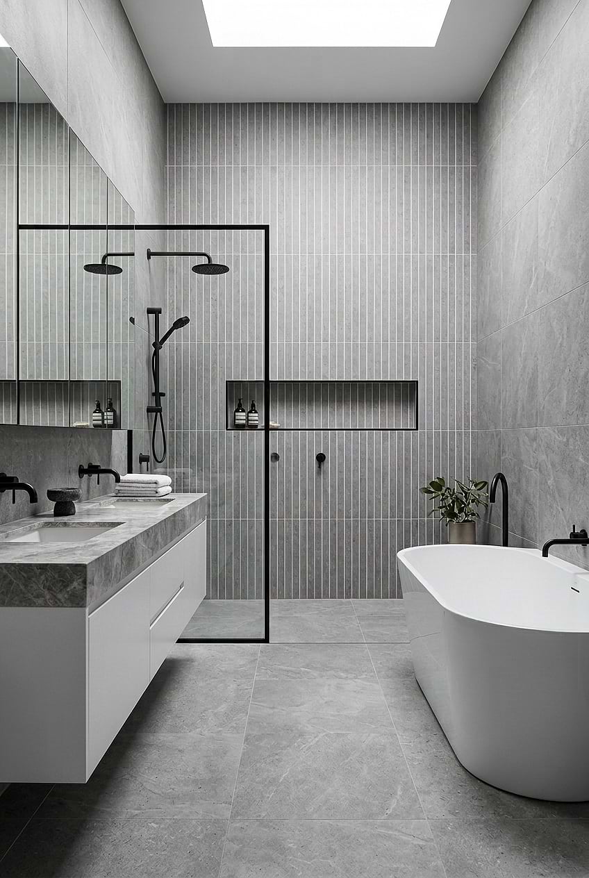 Long Gray Porcelain Mosaic Bathroom Wall Tile BA4503