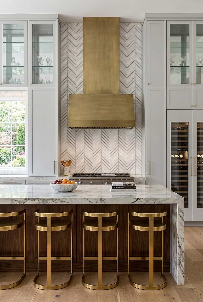 Luxury White Marble Chevron Kitchen BA6322