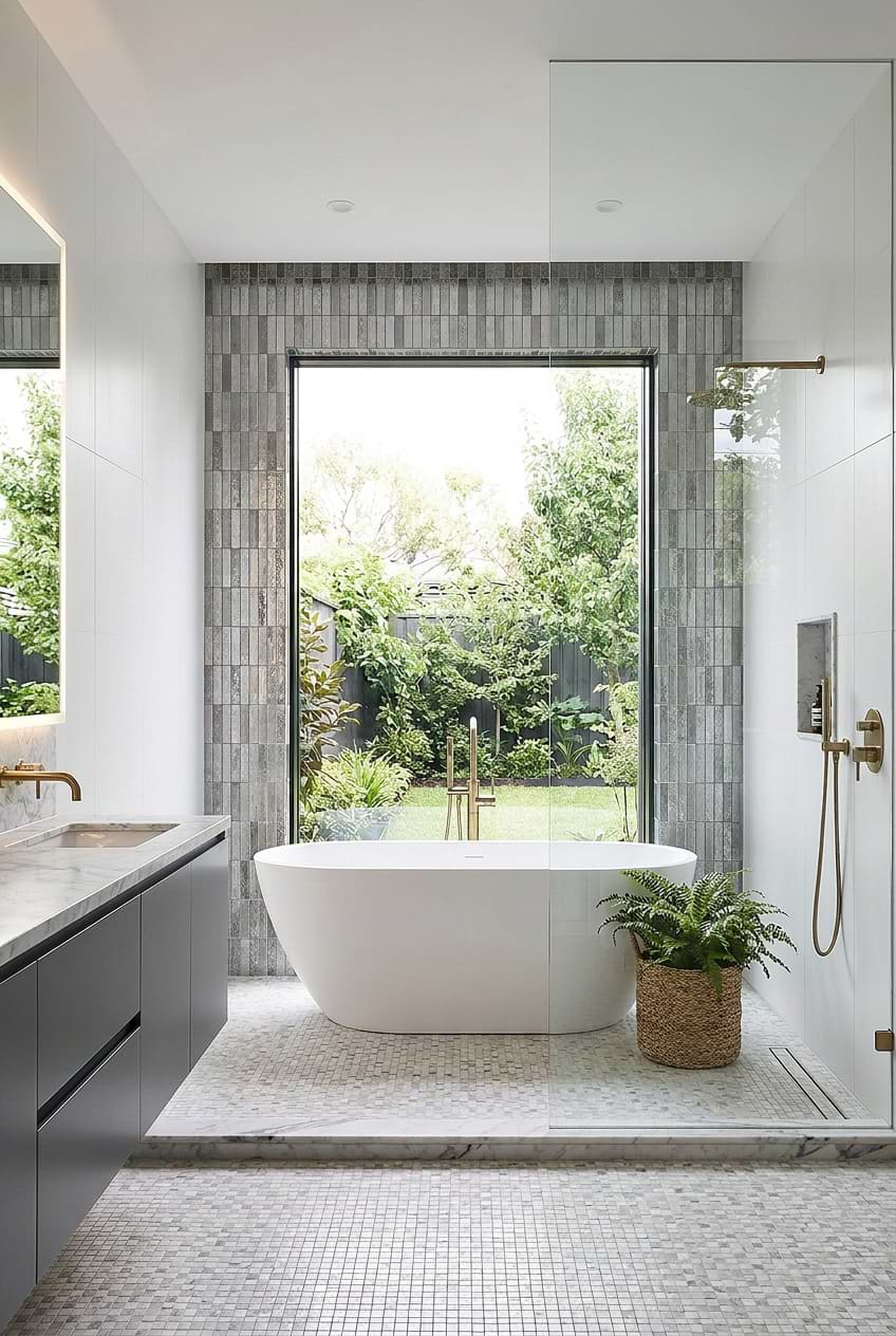 Metallic Gray Tub Feature Wall BA6205