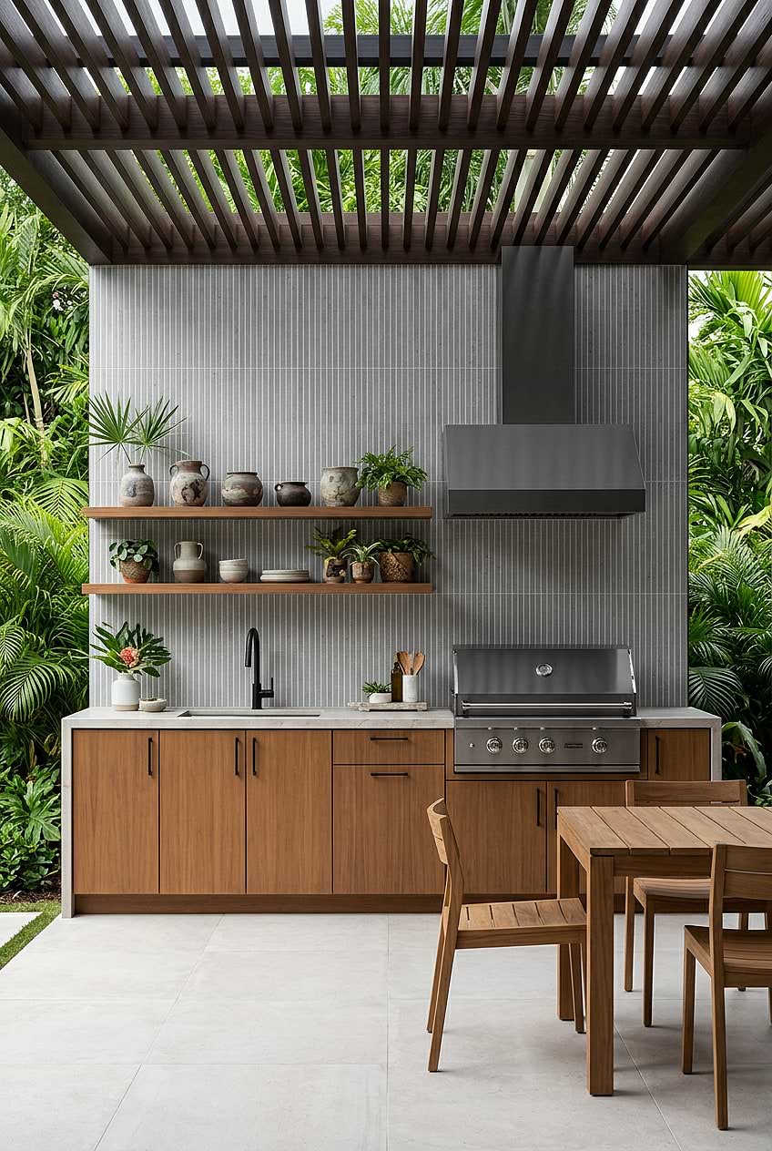 Modern Gray Porcelain Linear Outdoor Kitchen Tile BA4503