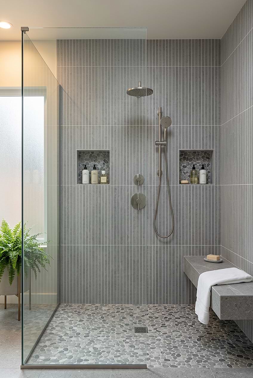Modern Gray Porcelain Vertical Shower Tile BA4503