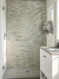 Modern White Gray Bathroom Glass Shower Door White Vanity with Glass Subway Tile BA5565