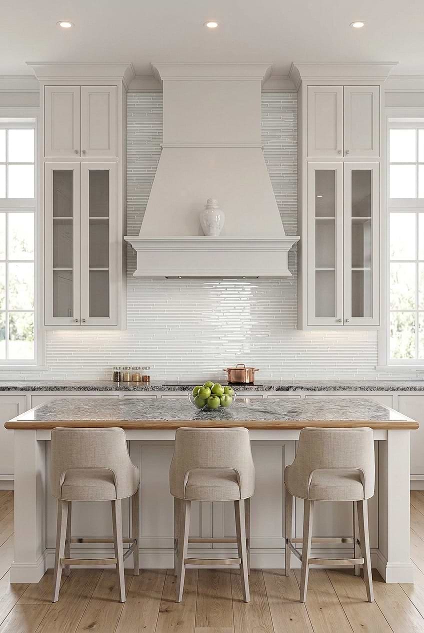 Modern White Linear Kitchen Backsplash BA1164