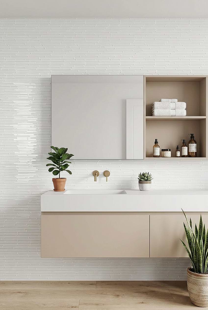 Modern White Linear Mosaic Bathroom BA1164