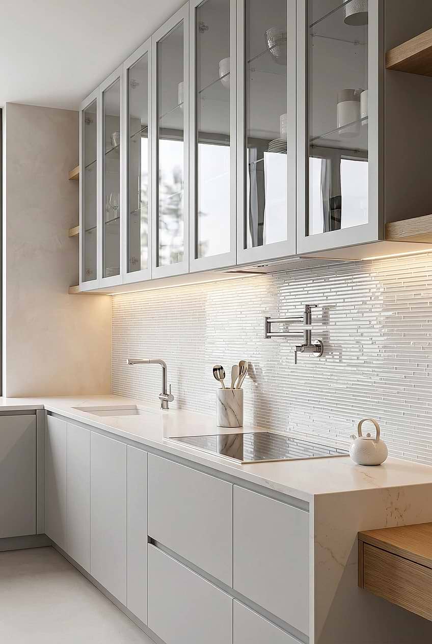 Modern White Linear Mosaic Kitchen BA1164