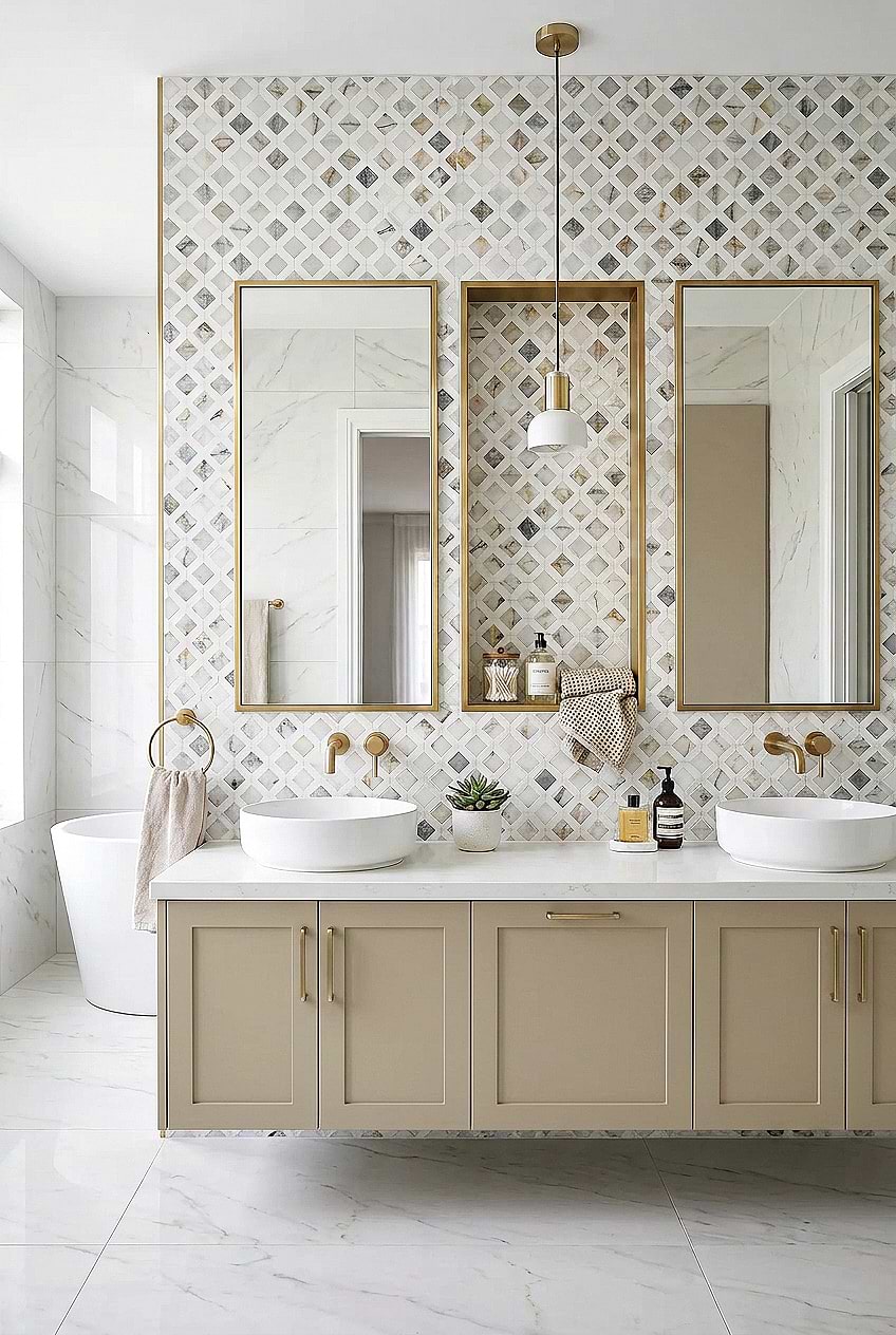Multi Color Marble Diamond Bathroom Tile BA6313