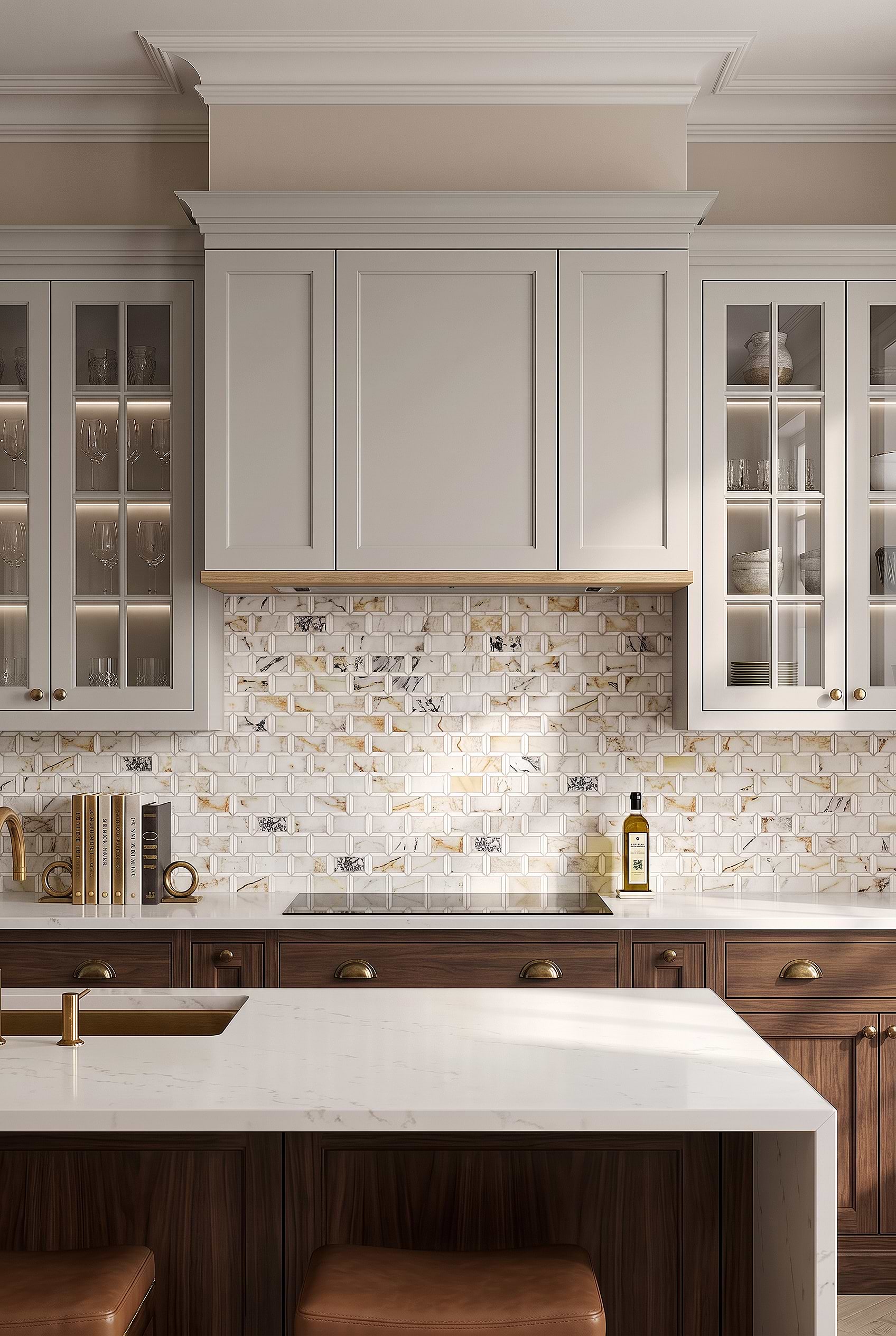 Multi Color Marble Geometric Mosaic Tile BA6330