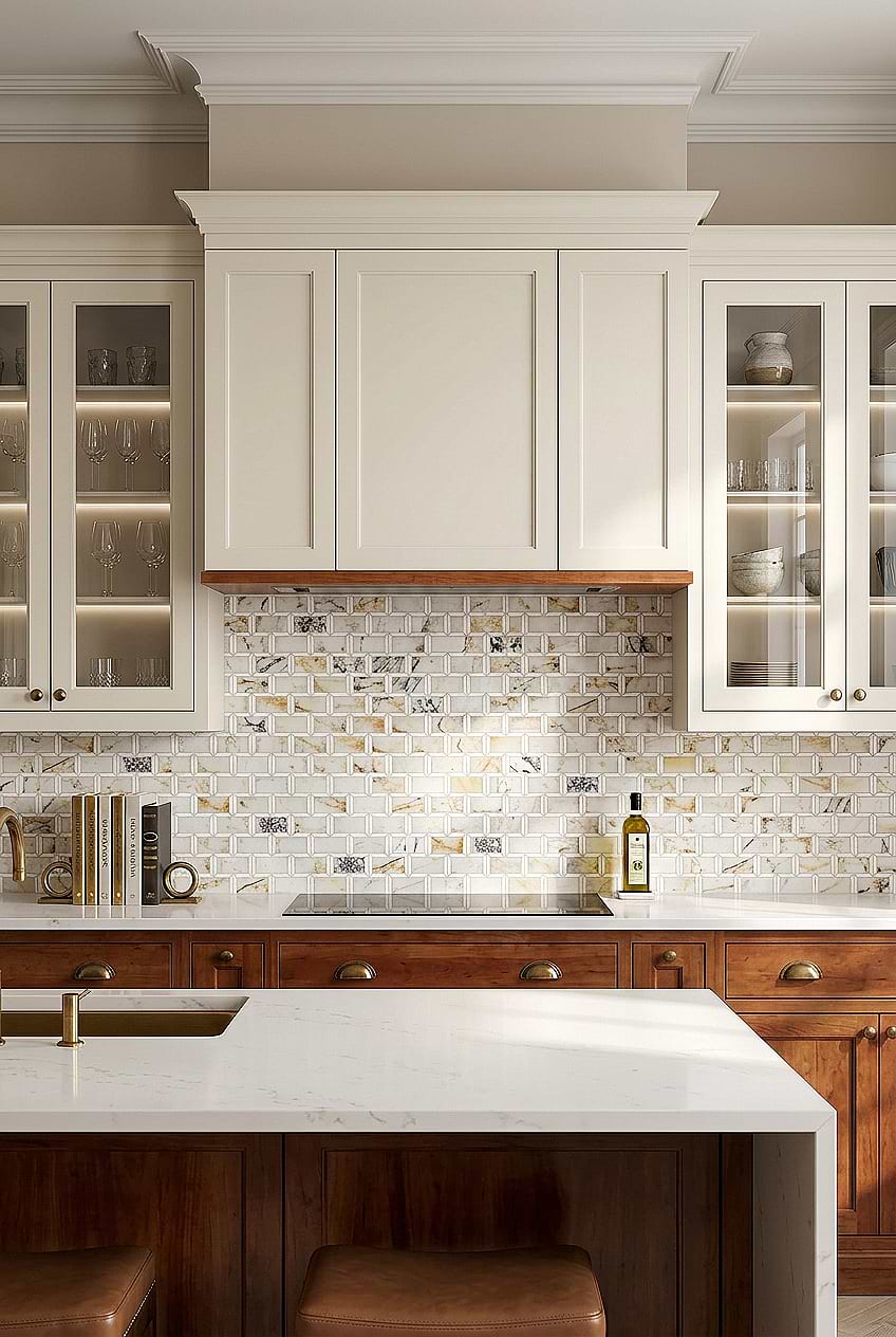 Multicolor Marble Cherry Wood Kitchen BA6330 Multicolor Marble Cherry Wood Kitchen BA6330