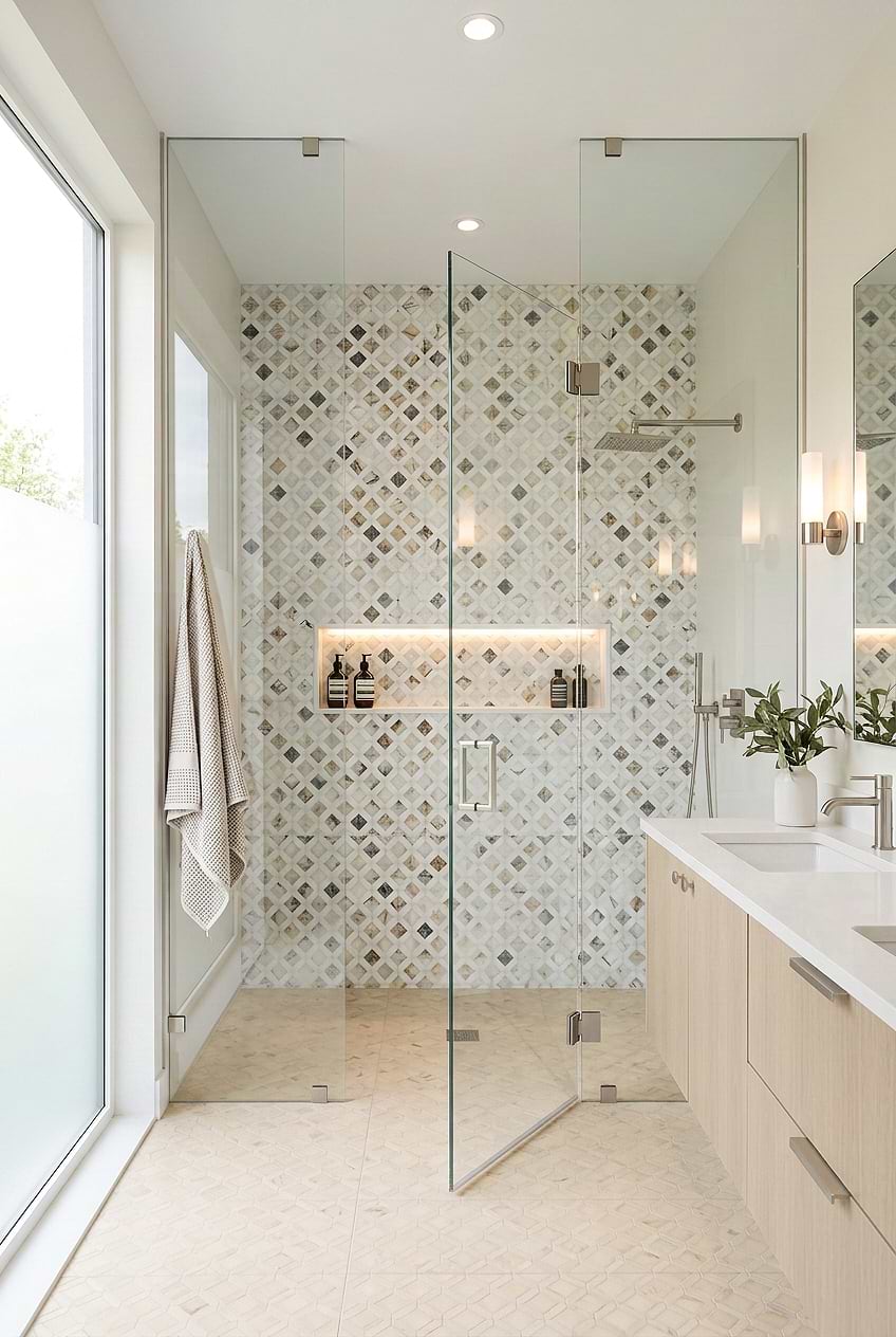 Multicolor Marble Diamond Shower Tile BA6313