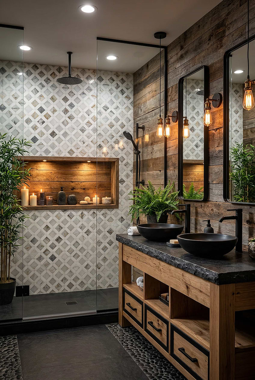 Multicolor Marble Diamond Shower Wall BA6313