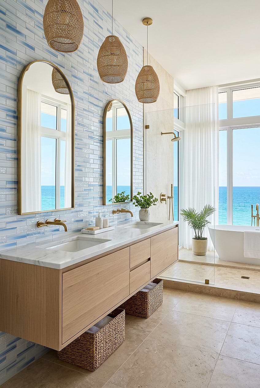 Ocean Blue Glass Coastal Bathroom Backsplash BA5507 LOT C
