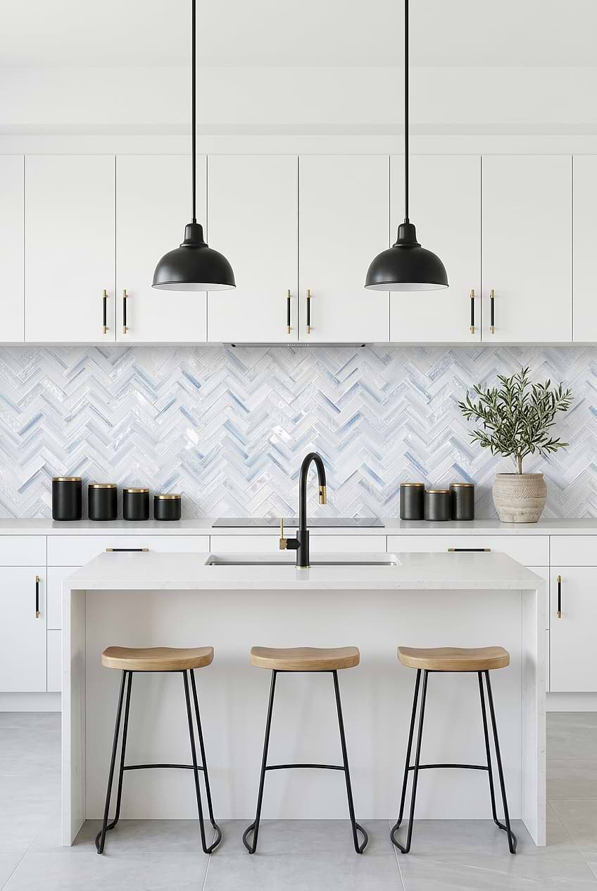 Ocean Blue Glass Herringbone Kitchen BA5507 LOT C