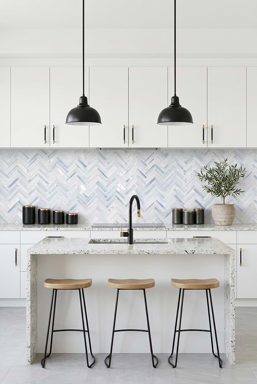 Ocean Blue Glass Herringbone Kitchen BA5507 LOT C