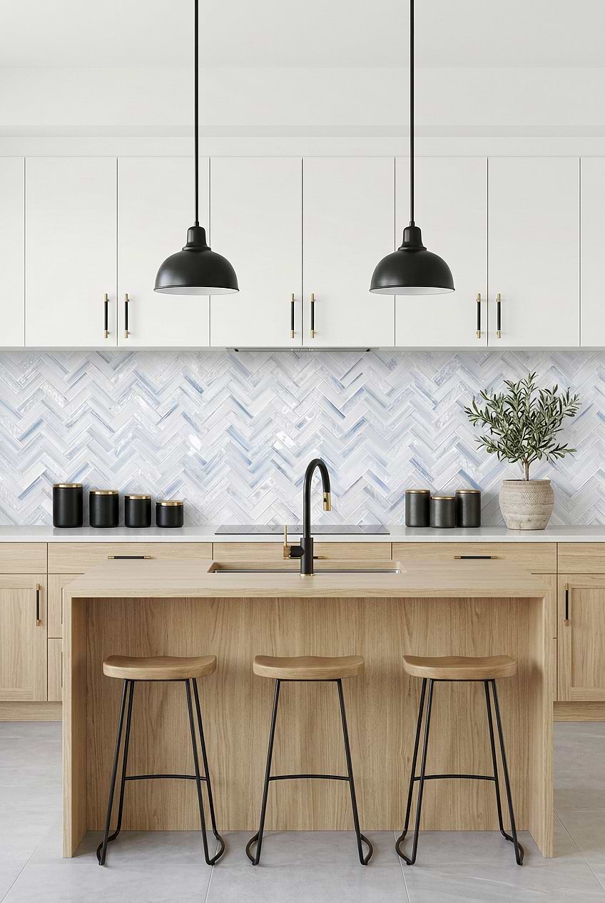 Ocean Blue Glass Herringbone Kitchen BA5507 LOT C