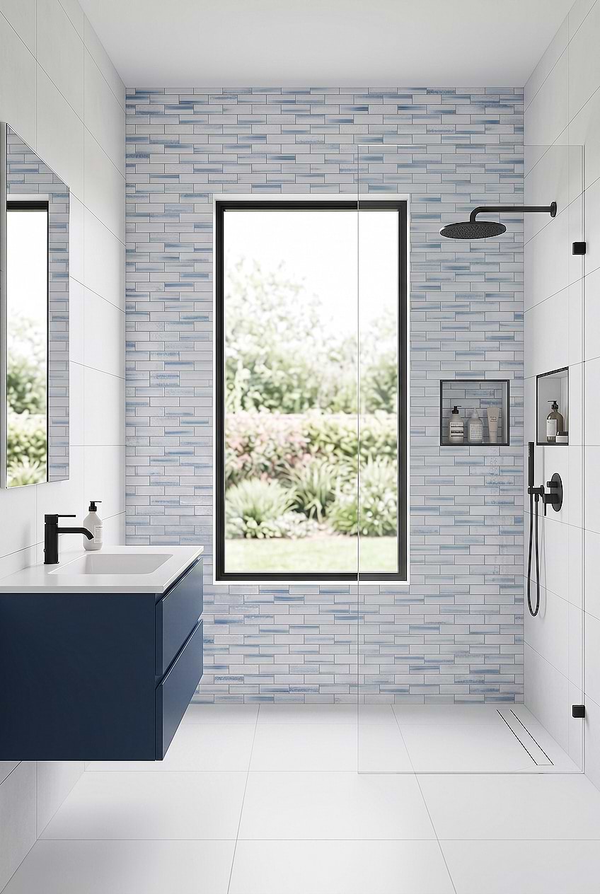 Ocean Blue Glass Shower Wall BA5507 LOT C