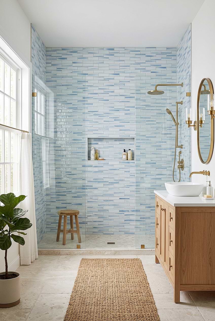 Ocean Blue Glass Subway Shower Wall Tile BA5507 LOT C