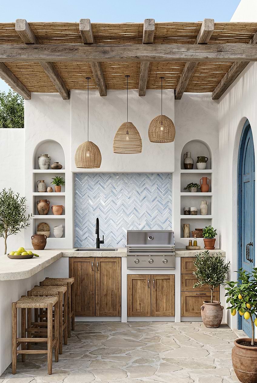 Ocean Blue Herringbone Outdoor Kitchen BA5507 LOT C