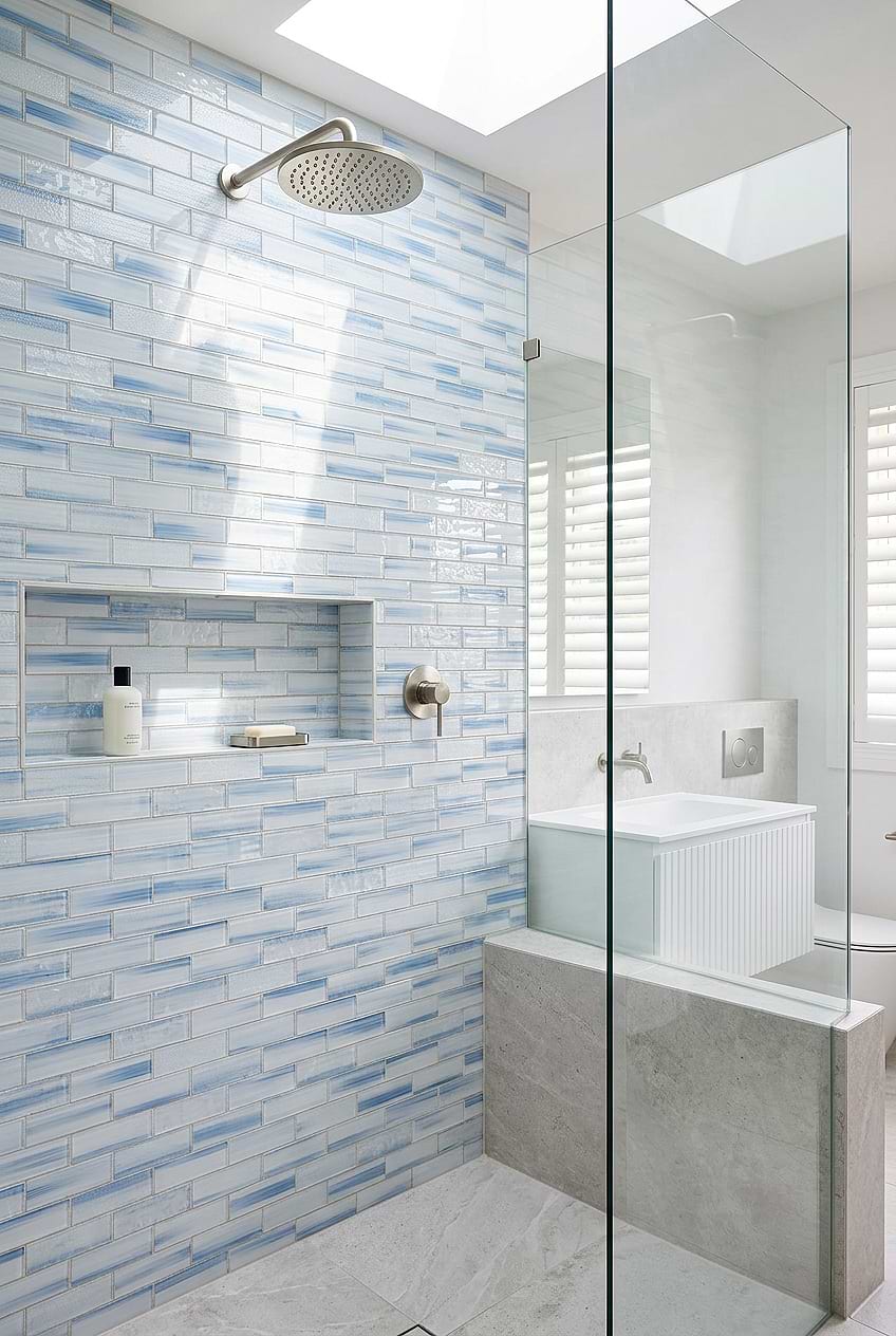Ocean Blue Textured Glass Subway Shower BA5507 LOT C
