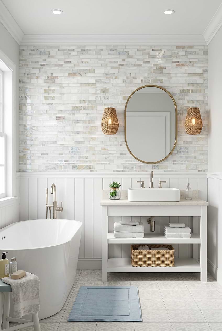 Opal Beige Glass Artisan Bathroom Tile BA7015