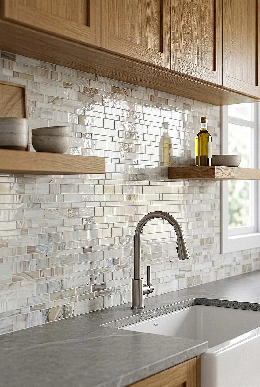 Opal Beige Glass Artisan Mosaic Tile BA7015