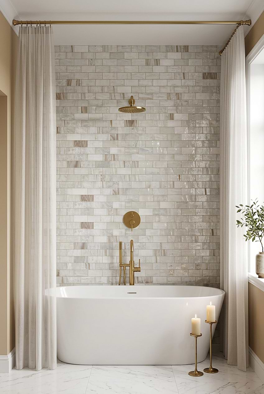 Opal Beige Glass Bathtub Wall BA7015