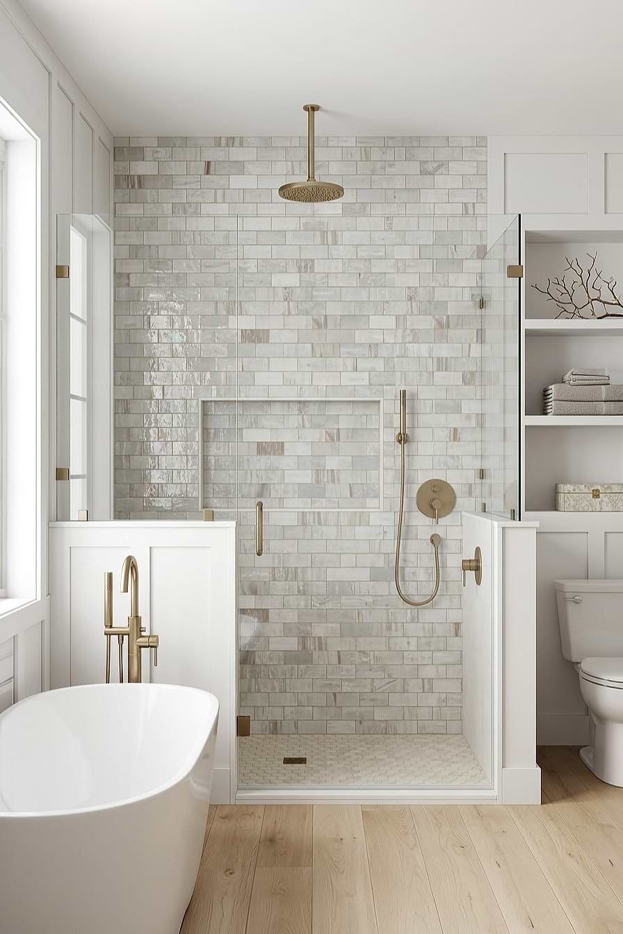 Opal Beige Glass Subway Shower Tile BA7015