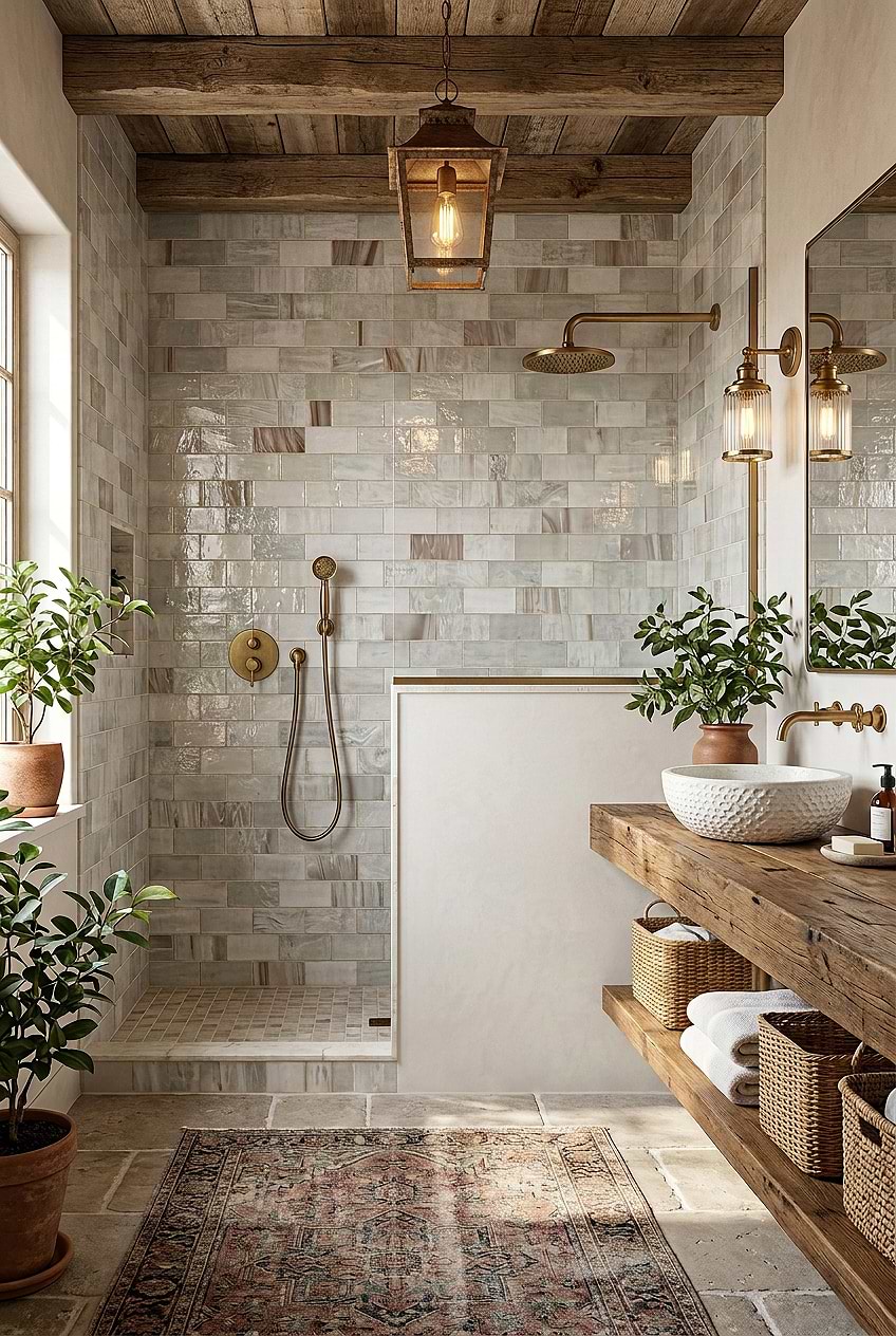 Opal Beige Glass Subway Shower Wall BA7015