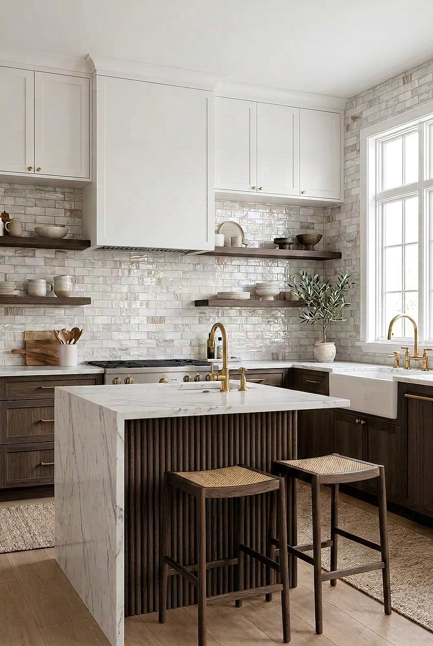 Opal Beige Glass Subway Transitional Kitchen Backsplash BA7015