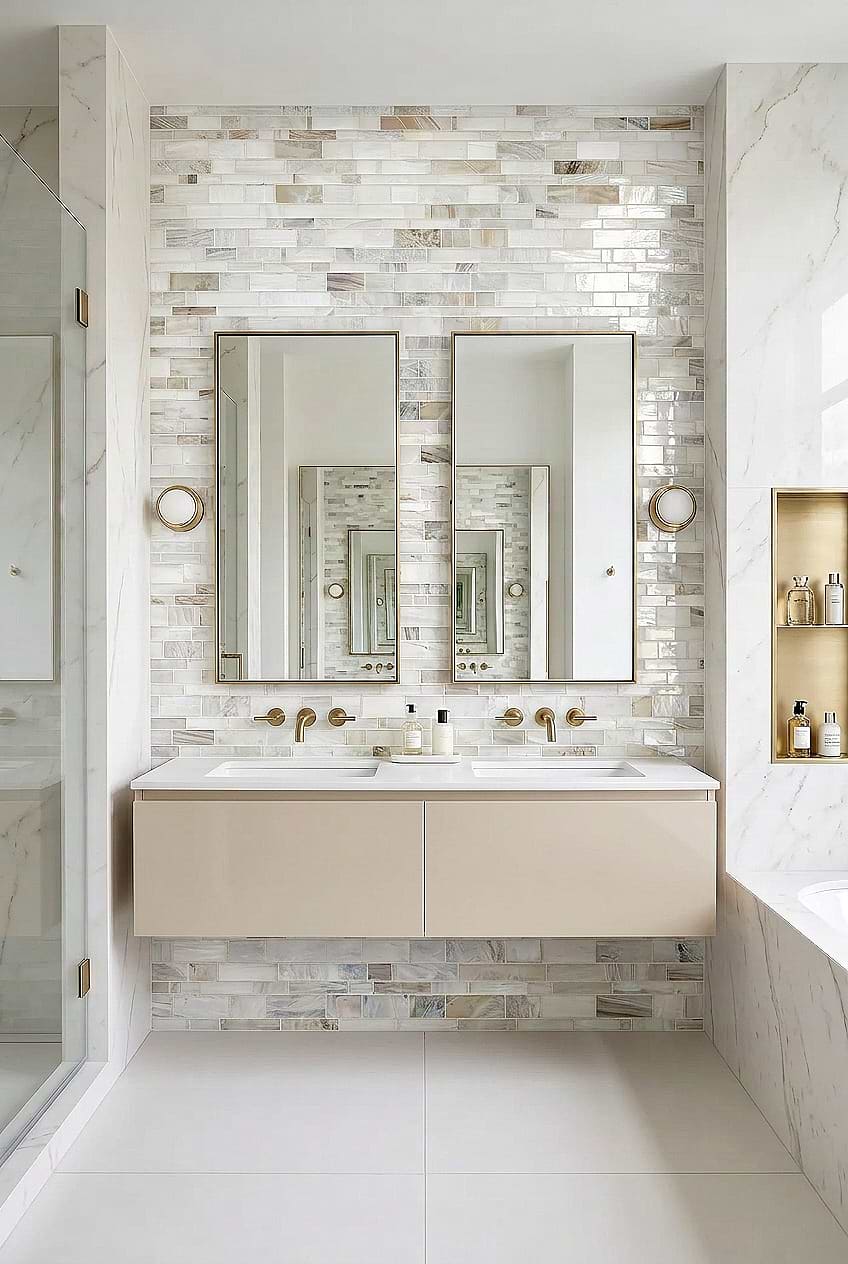Opal Beige Glass Vanity Mosaic Tile BA7015