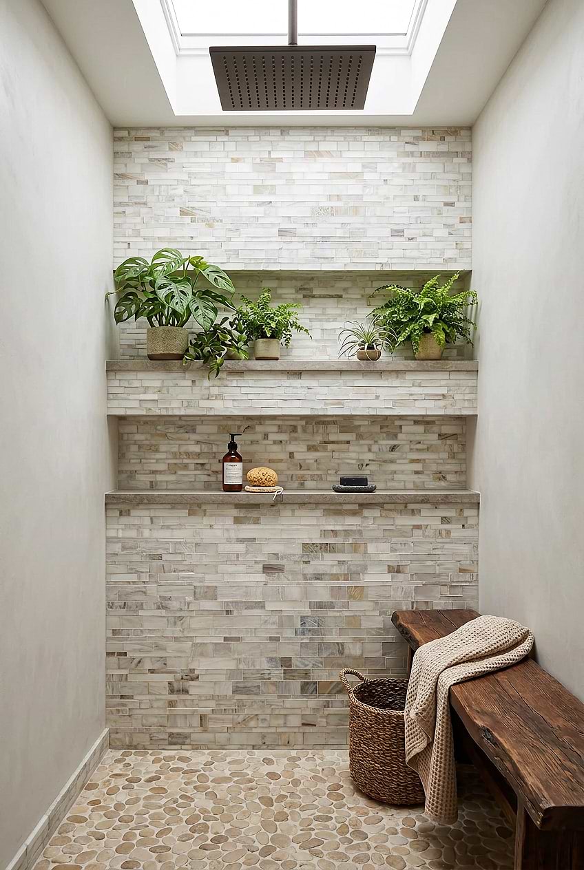 Opal Beige Linear Glass Shower Wall Tile BA7015
