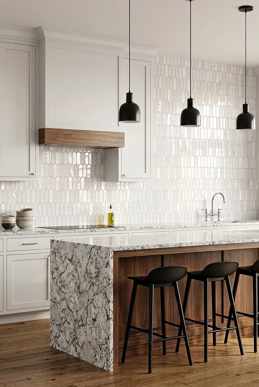 Pearl Glass Picket Tile Kitchen Backsplash BA6701