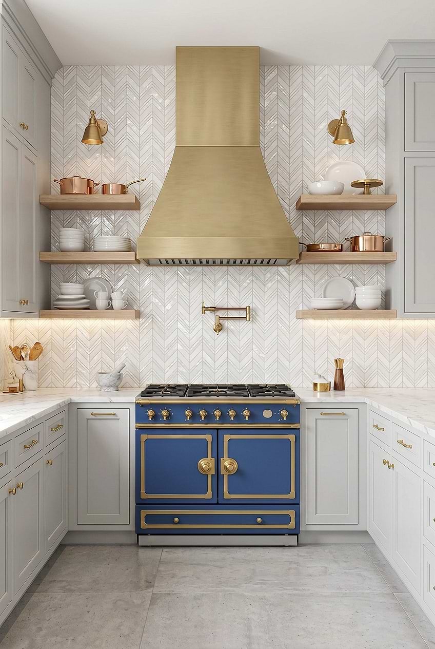 Pearl Marble Chevron Elegant Kitchen BA8030