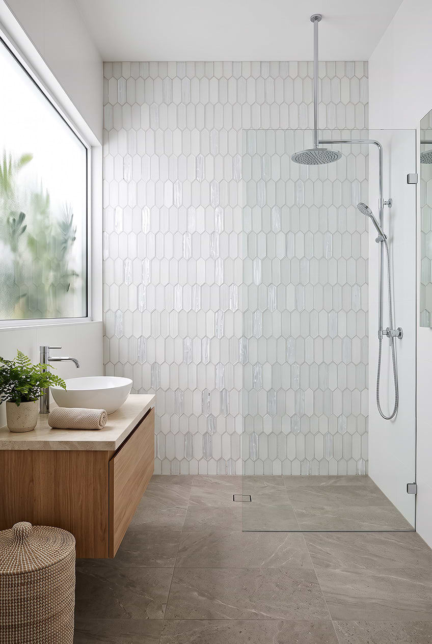 Pearl Picket Glass Walk in Shower Wall BA6701