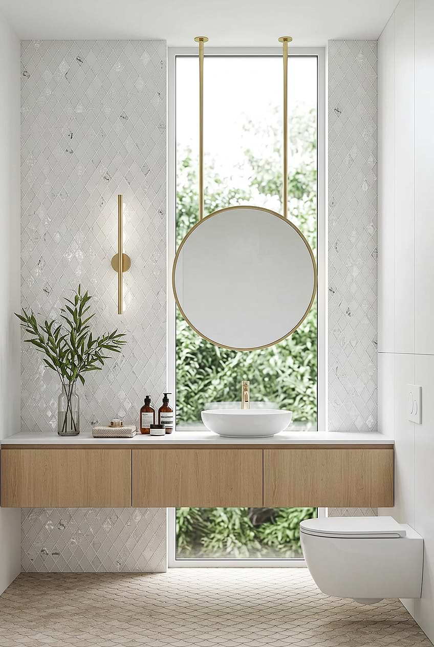 Rhomboid White Glass Backsplash Tile BA5502