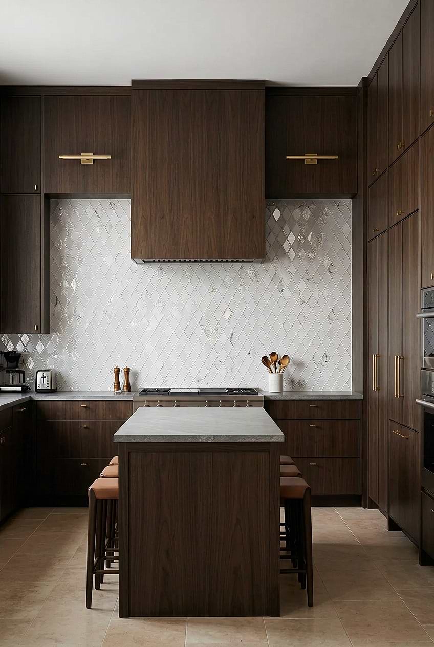 Rhomboid White Glass Kitchen Backsplash BA5502
