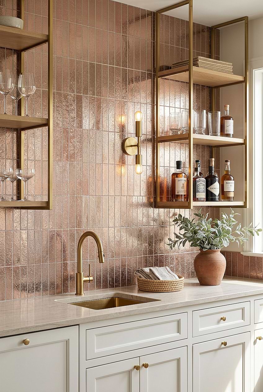 Rose Gold Metallic Vertical Bar Tile BA6206