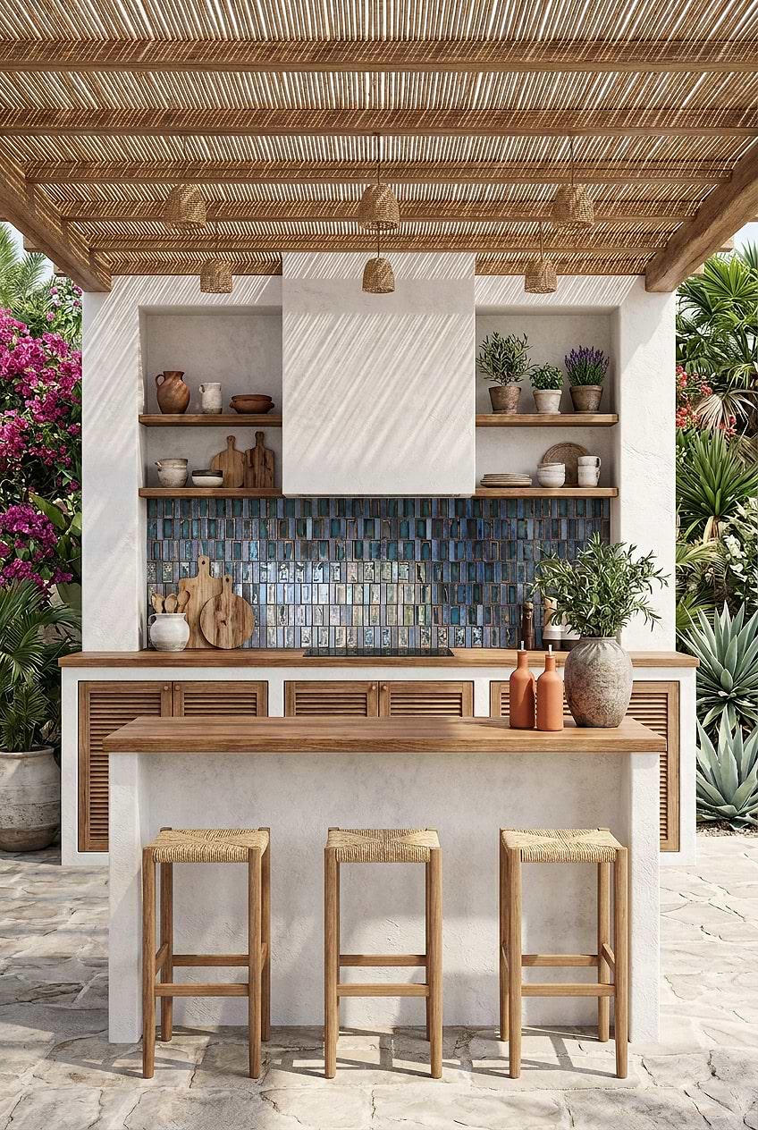 Rustic Blue Glass Mosaic Outdoor Kitchen Tile BA6204