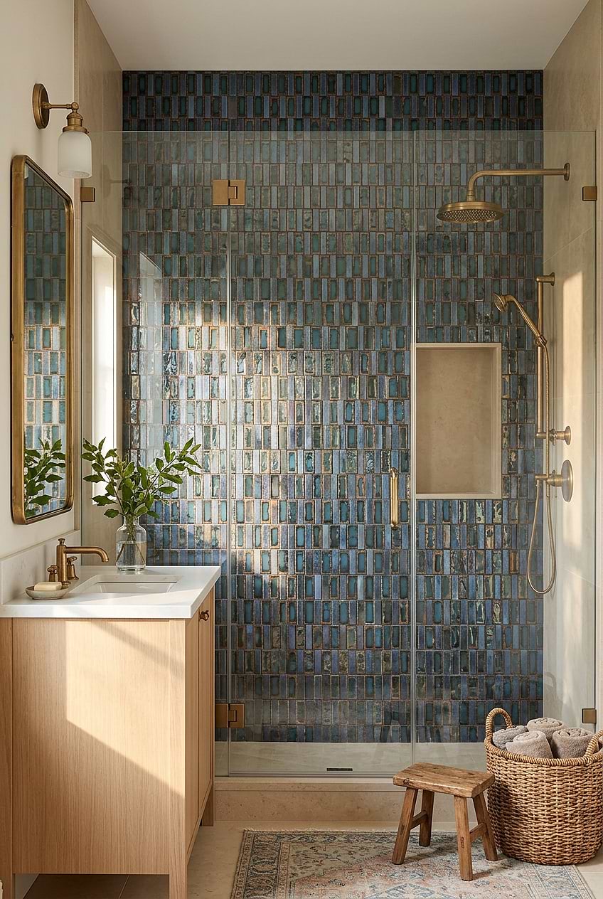 Rustic Blue Glass Shower Mosaic BA6204 Rustic Blue Glass Shower Mosaic BA6204
